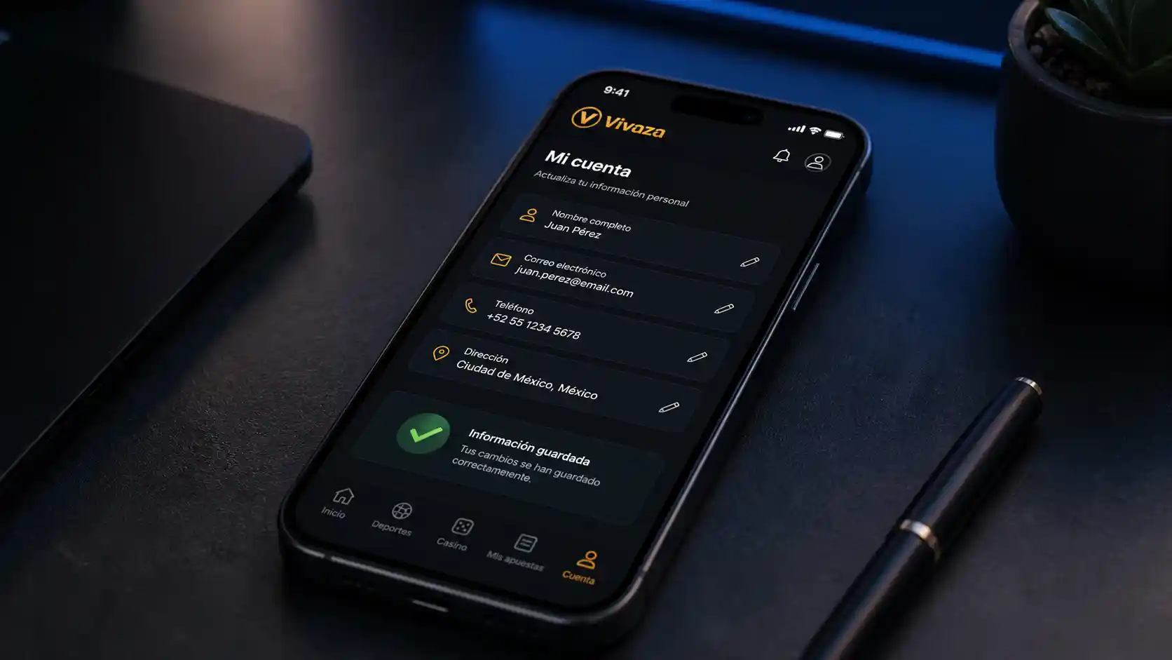 Actualización de información personal en la cuenta de Vivaza