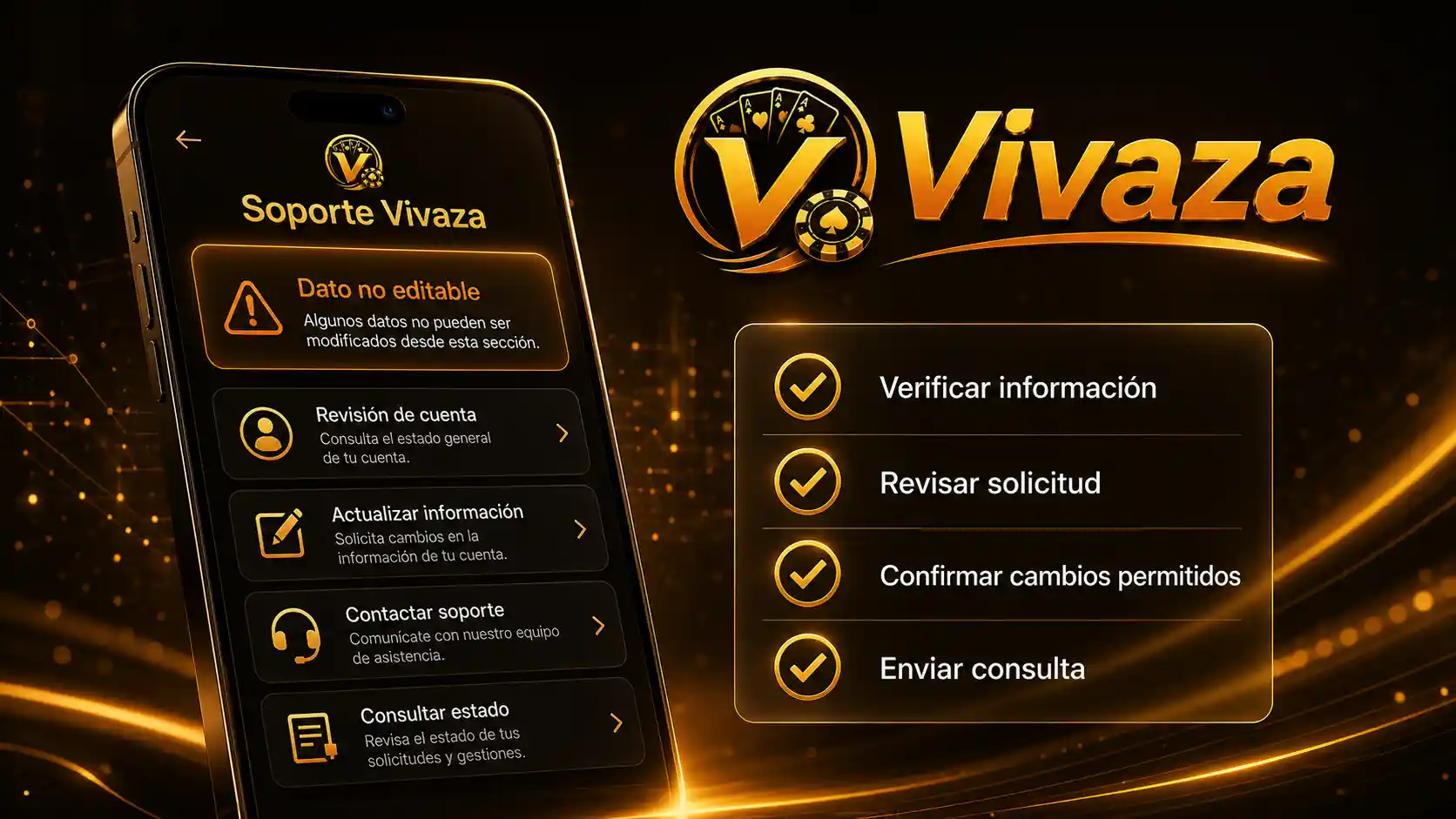Pantalla de ayuda de Vivaza para resolver un dato de cuenta bloqueado