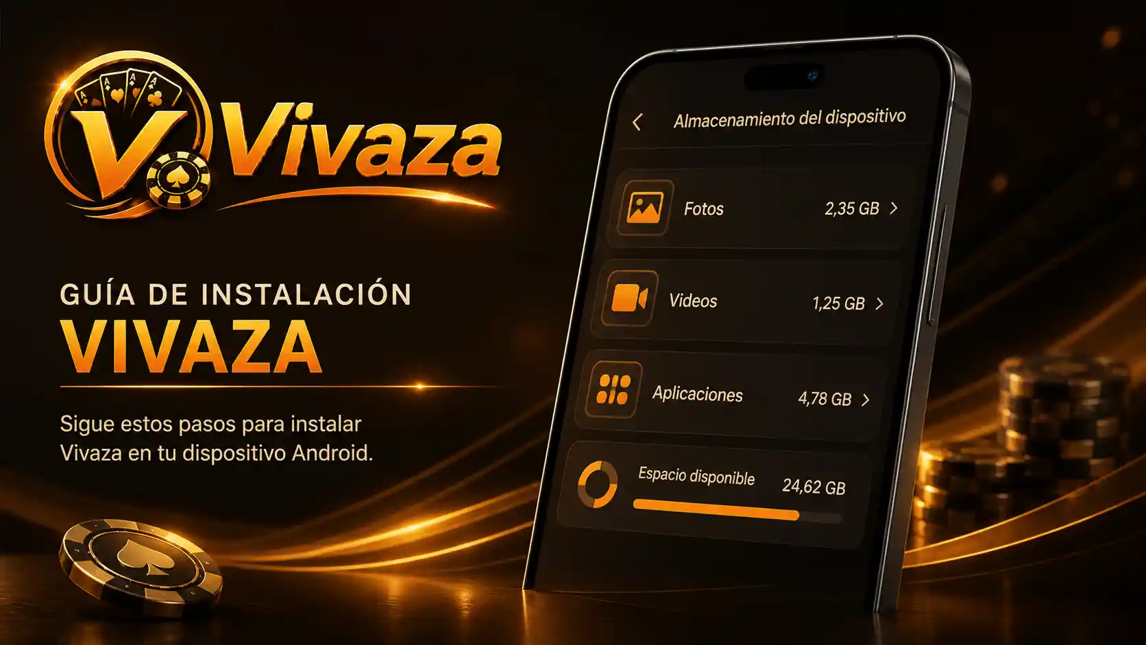 Pantalla de almacenamiento del celular antes de instalar Vivaza