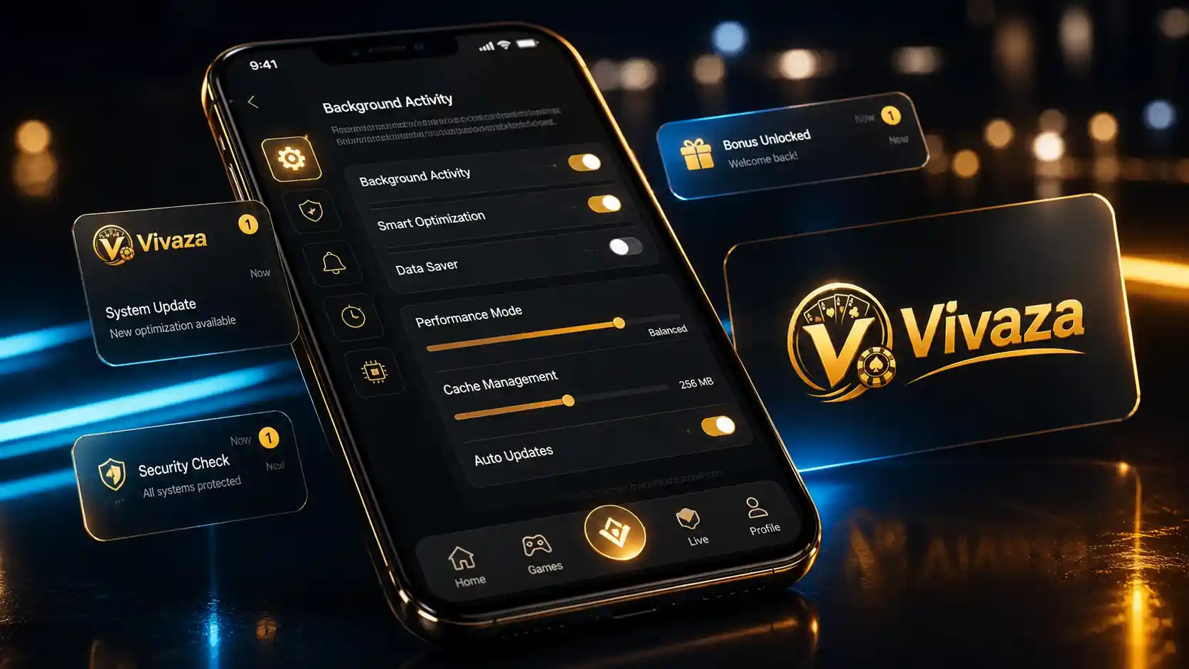Ajustes de actividad en segundo plano y notificaciones de Vivaza