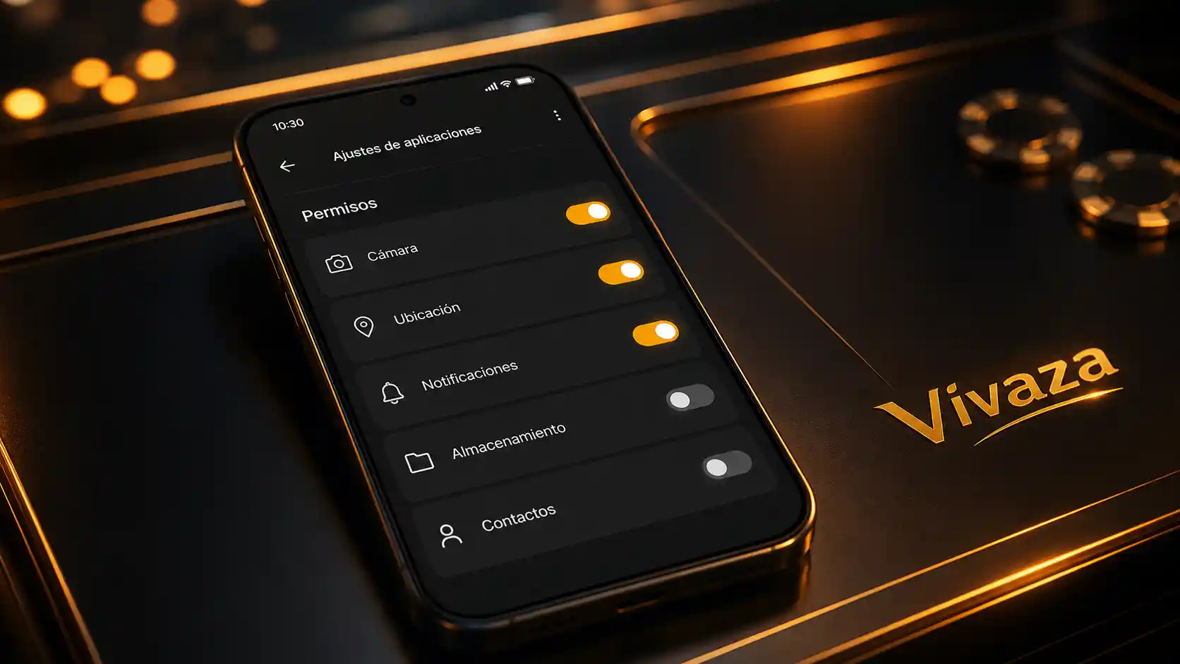 Configuración de permisos de Vivaza en un teléfono Android