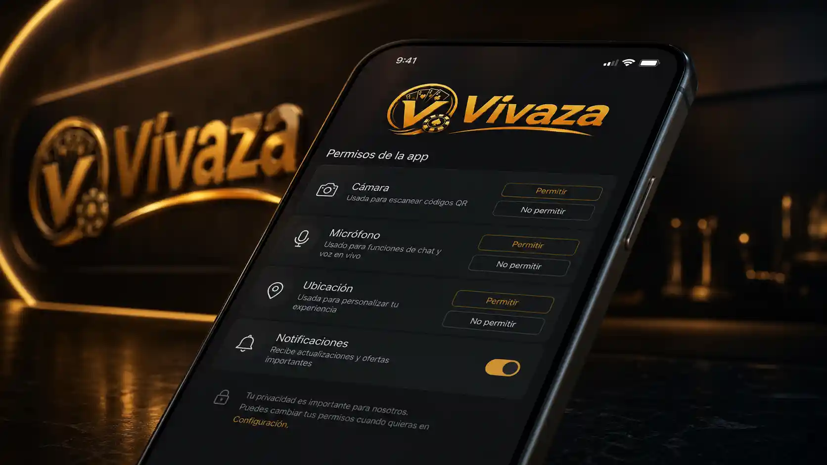 Lista de permisos de la aplicación Vivaza en Android