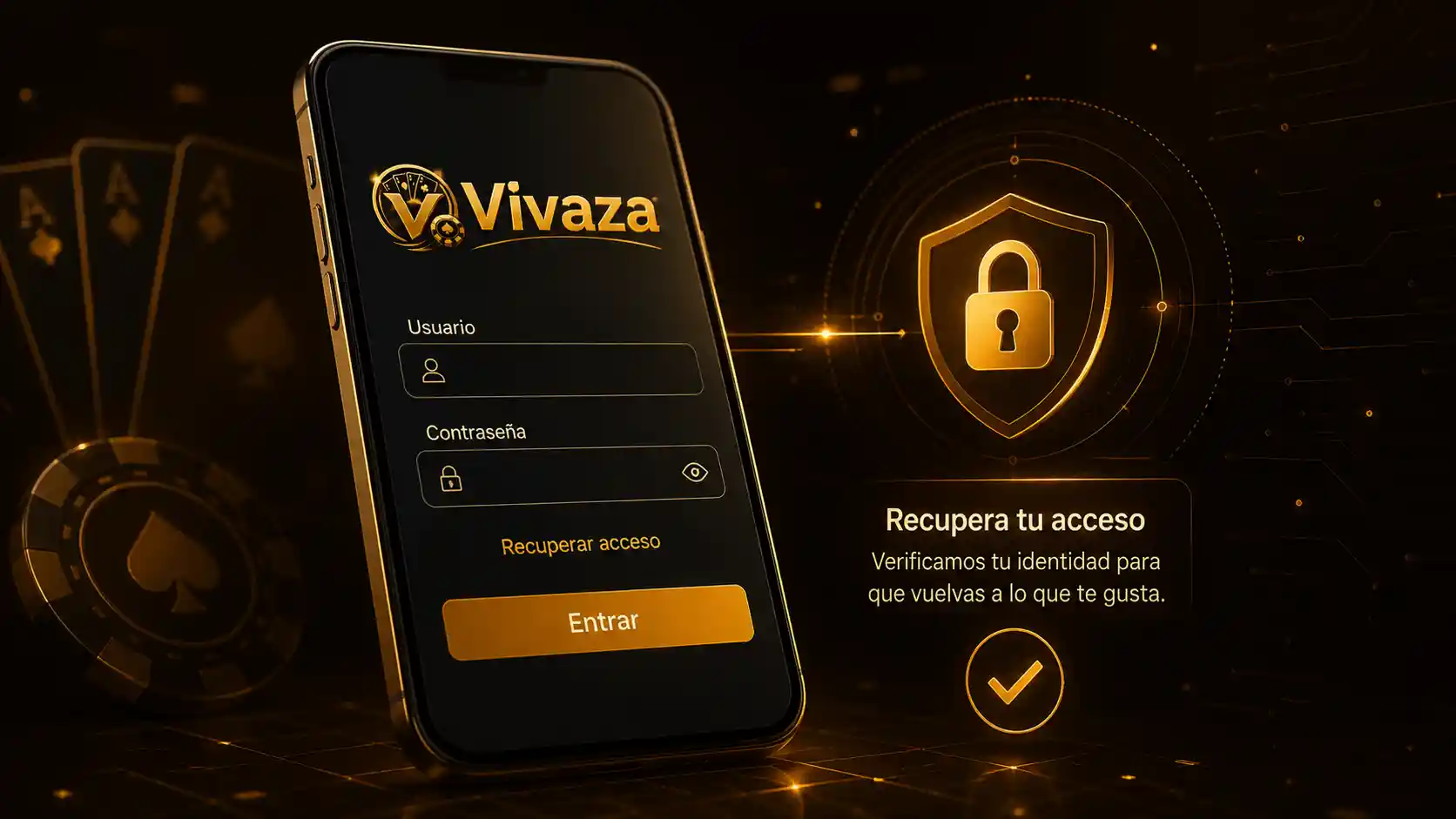 Pantalla móvil de acceso y recuperación de cuenta en Vivaza