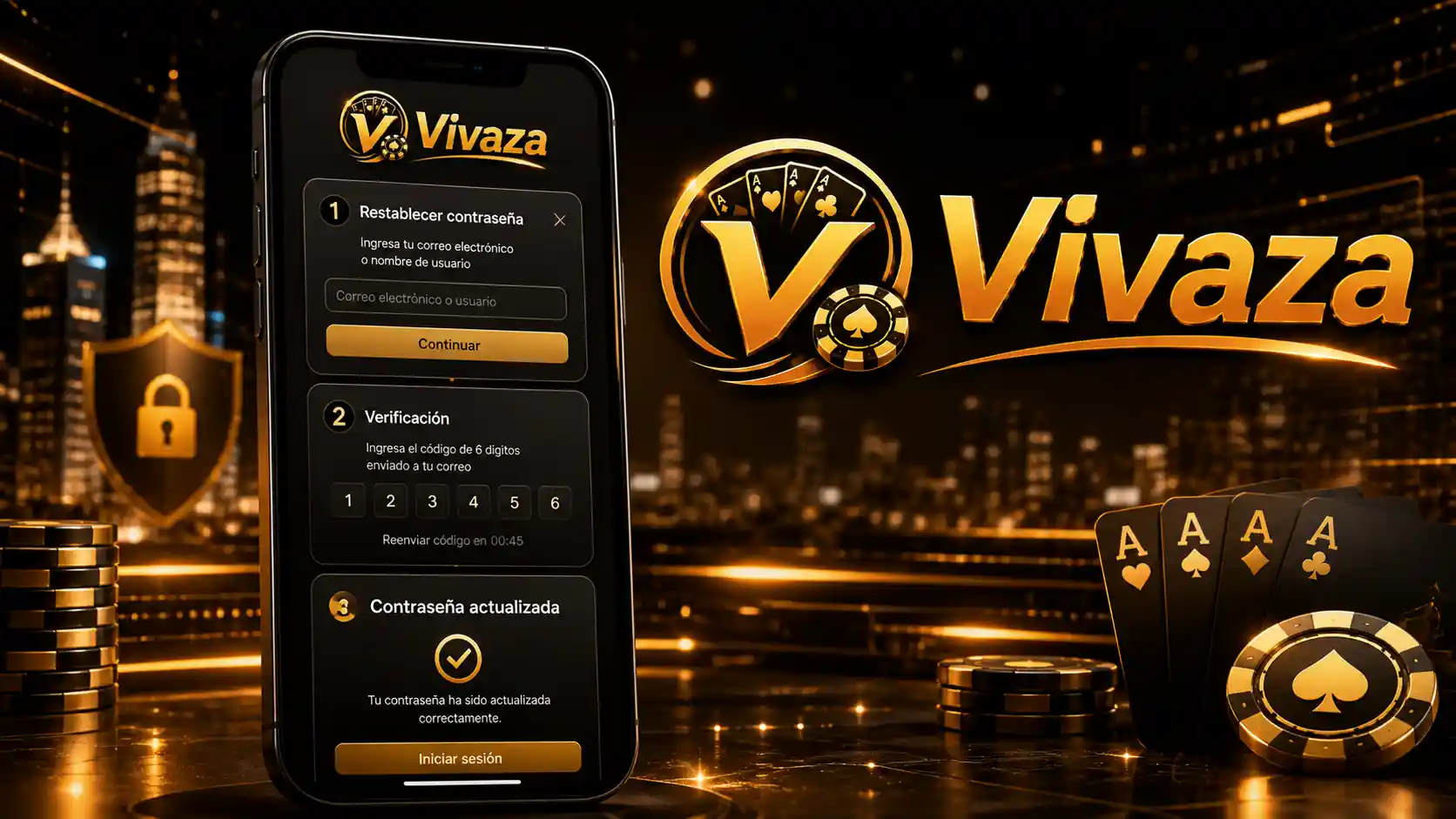Proceso de restablecimiento de contraseña de Vivaza en un celular