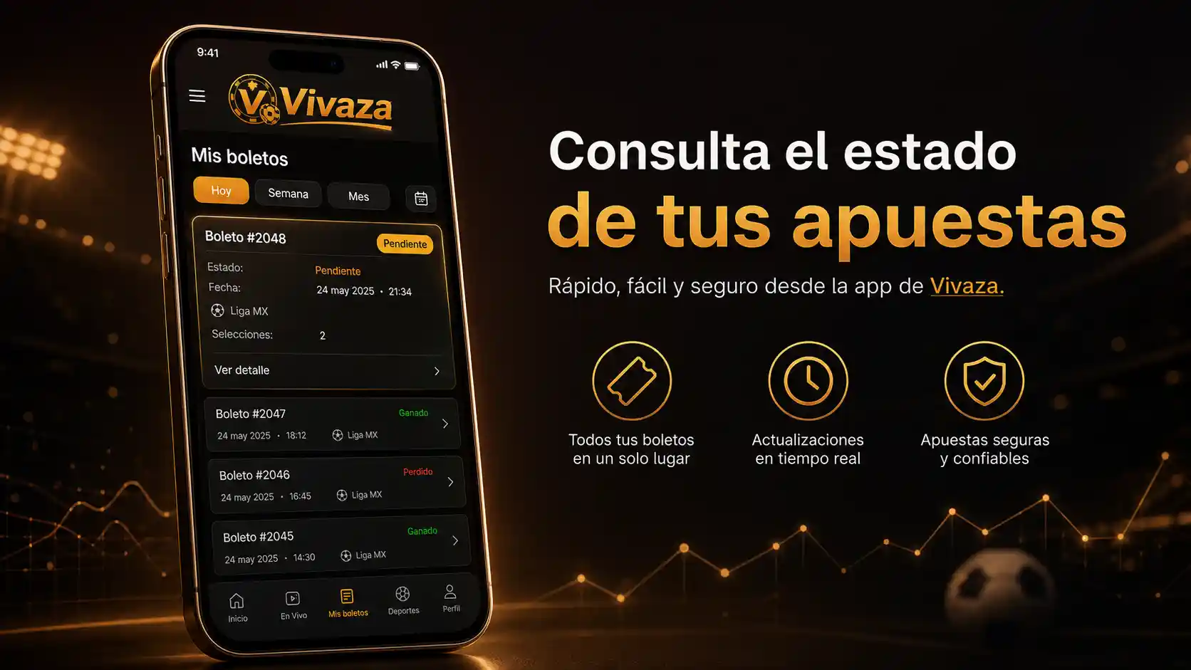 Consulta del estado de un boleto de apuesta en la app de Vivaza