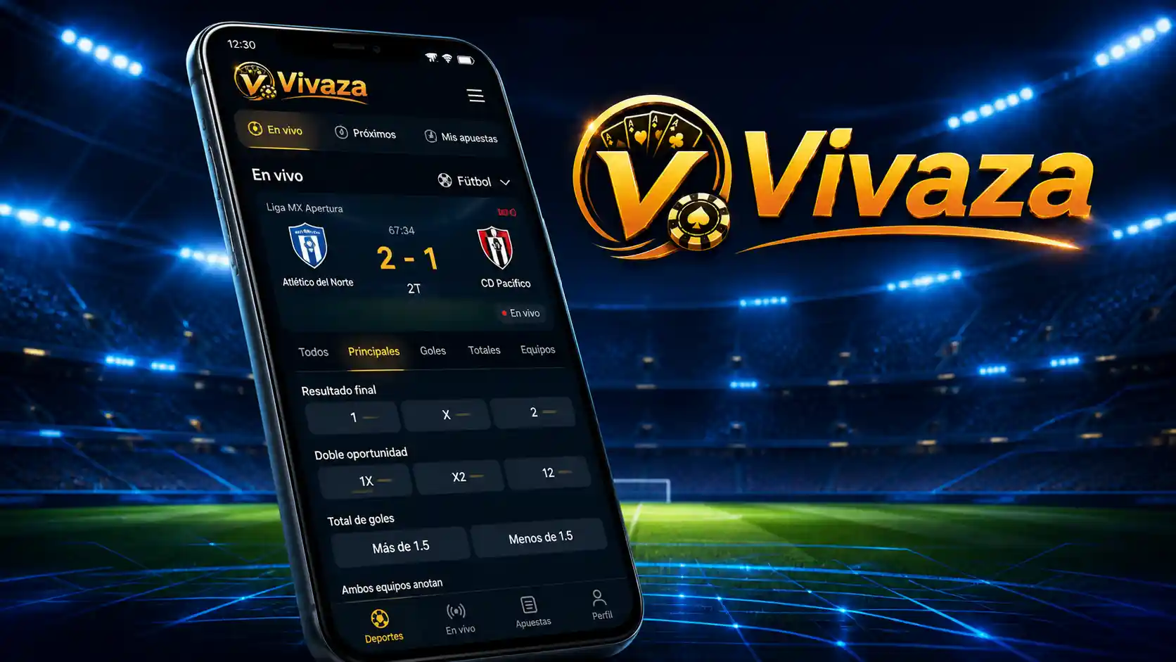 Celular Android mostrando eventos de apuestas deportivas en vivo de Vivaza