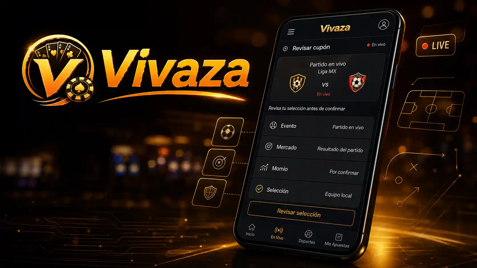 Revisión de un cupón de apuestas en vivo de Vivaza desde Android