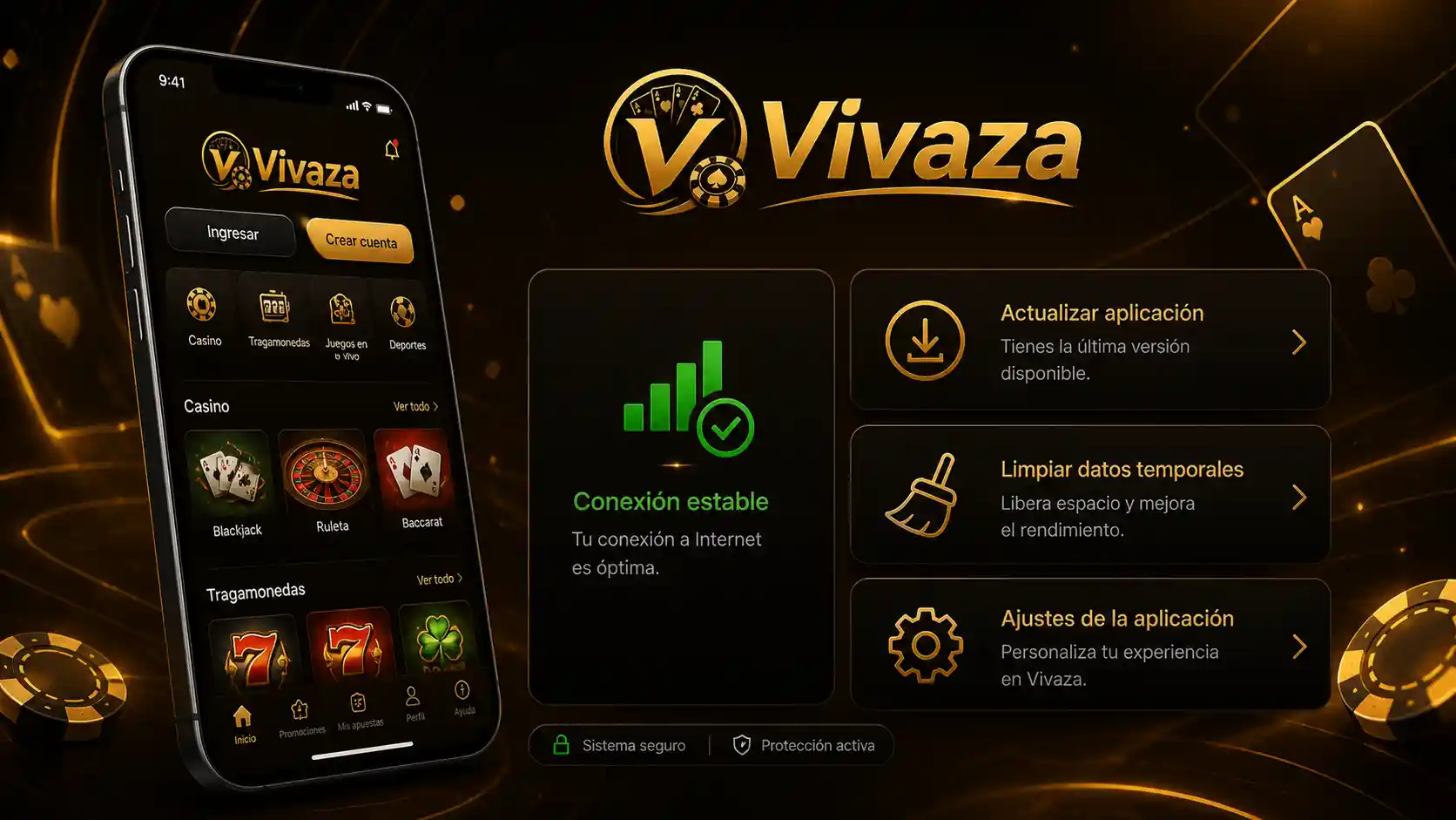 Revisión de conexión y ajustes de la app de Vivaza