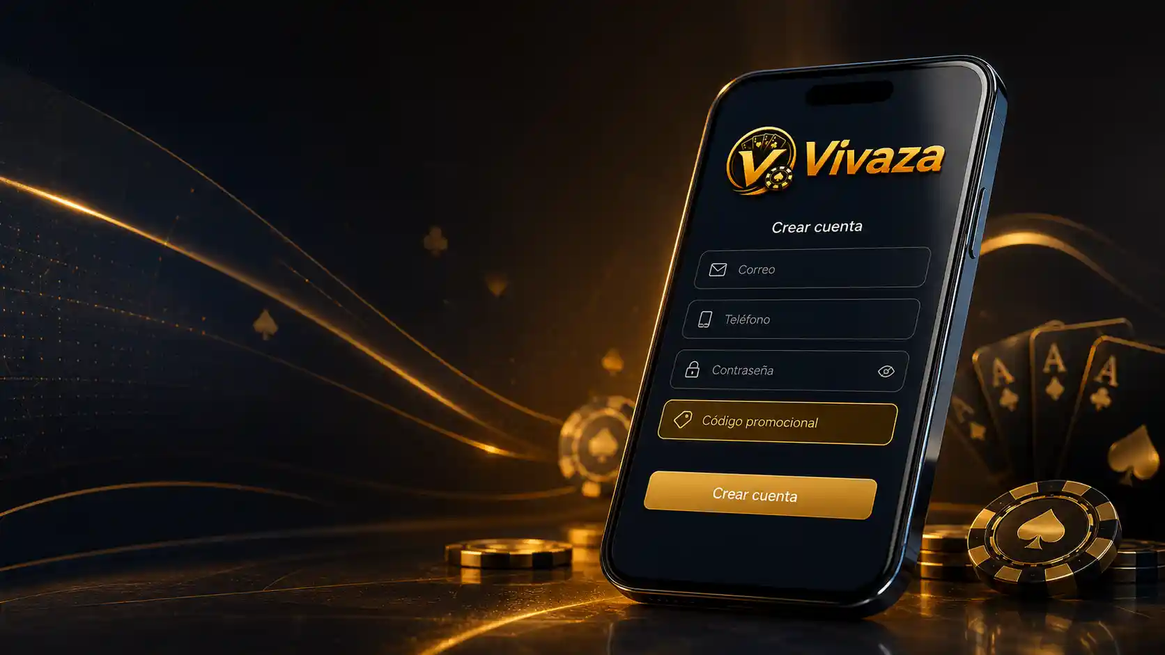 Formulario móvil de registro de Vivaza con campo para código promocional